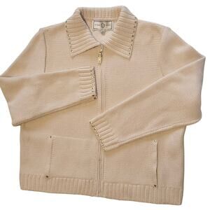St. John Sport Sweater Cardigan Jacket Zip Front Collar Gold-Tone Studs sz S
